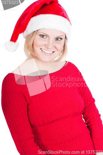 Image of Portrait of beautiful woman santa