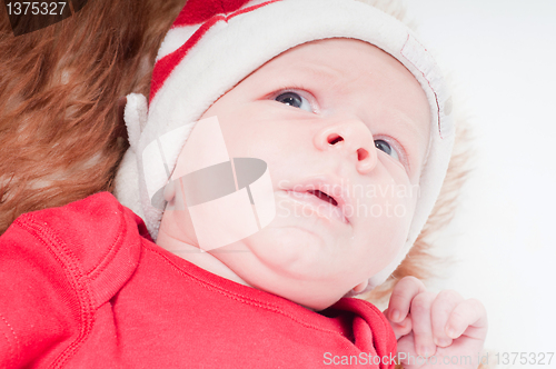 Image of Newborn baby in chritstmas hat