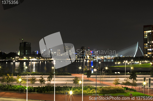 Image of Rotterdam night view to Maas river