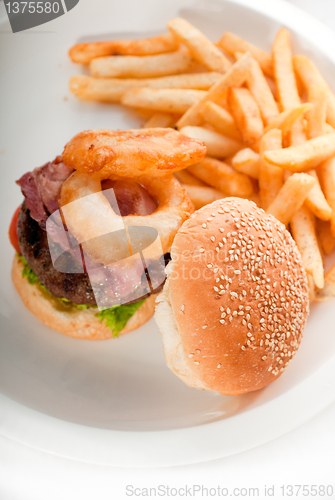 Image of classic hamburger sandwich and fries