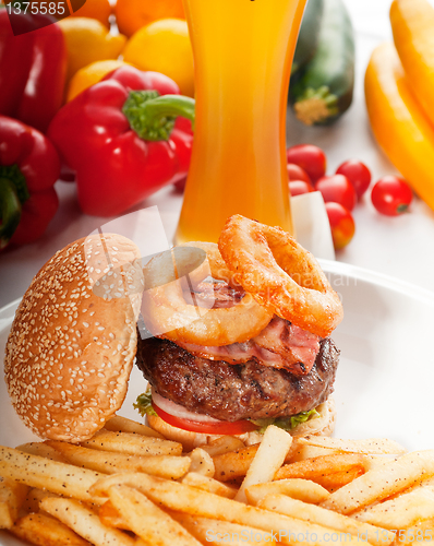 Image of classic hamburger sandwich and fries