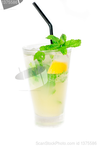 Image of mojito caipirina cocktail with fresh mint leaves