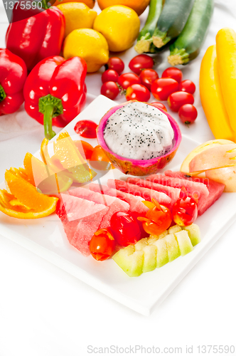 Image of mixed plate of fresh sliced fruits