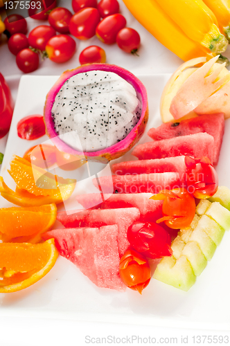 Image of mixed plate of fresh sliced fruits