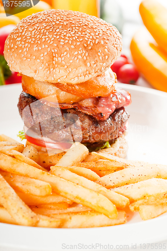 Image of classic hamburger sandwich and fries