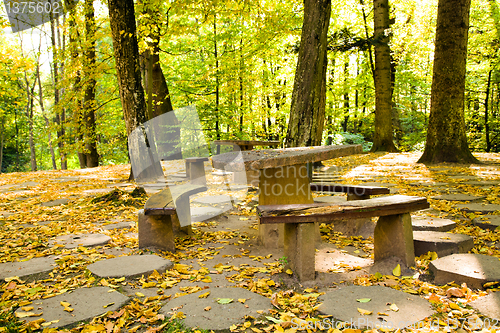 Image of bench and table