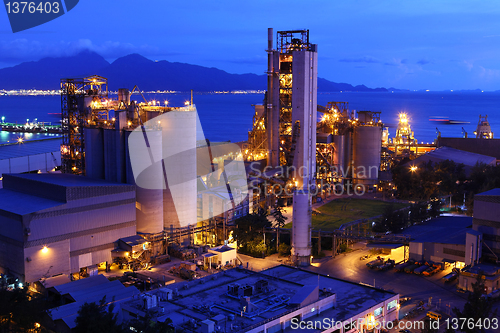 Image of cement factory at night