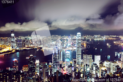 Image of Hong Kong central district skyline and Victoria Harbour view at 