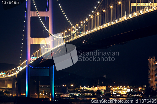 Image of Tsing Ma Bridge in Hong Kong at night 