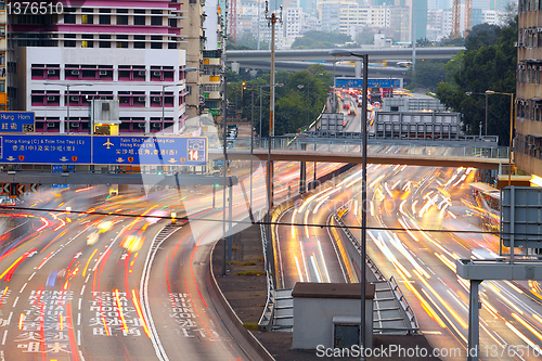 Image of Busy traffic hour in sunset momentt