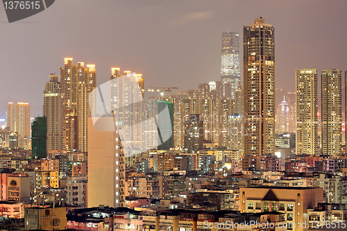 Image of urban city at sunset with all lights lit up 