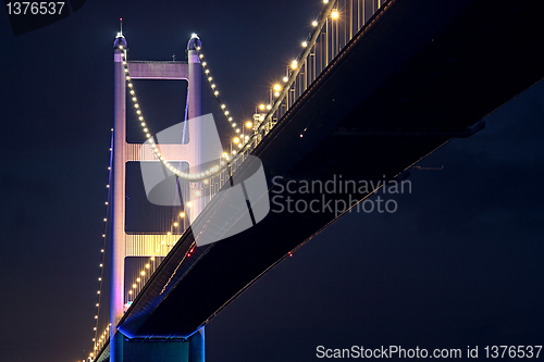 Image of Tsing Ma Bridge in Hong Kong at night 