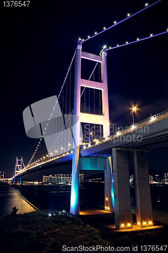 Image of Tsing Ma Bridge in Hong Kong at night 