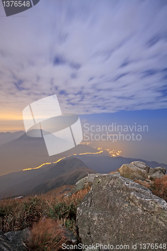 Image of autumn landscape in the mountains. Sunset 
