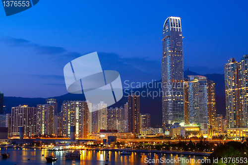 Image of Twilight blue hour at hongkong downtown. 