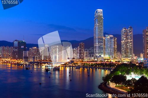 Image of Twilight blue hour at hongkong downtown. 