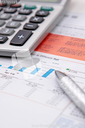 Image of Stock chart with calculator,pen