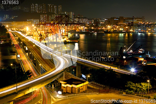 Image of Overpass at night through the port 