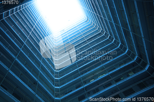 Image of Square building in blue tone, make science fiction feeling