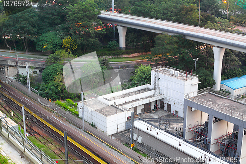 Image of train rail in city