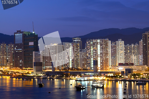 Image of Twilight blue hour at hongkong downtown. 