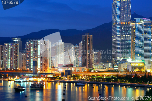 Image of Twilight blue hour at hongkong downtown. 