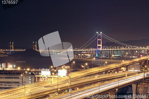 Image of night scenes of highway Bridge in Hong Kong. 