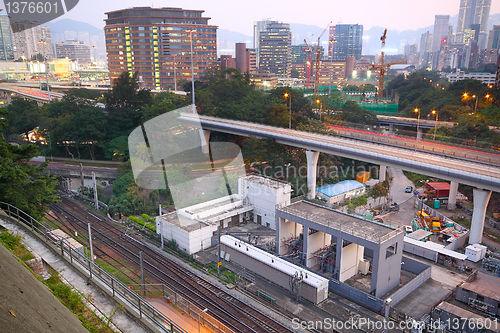 Image of train rail in city