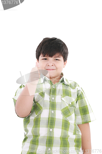 Image of boy with finger up, isolated on white background