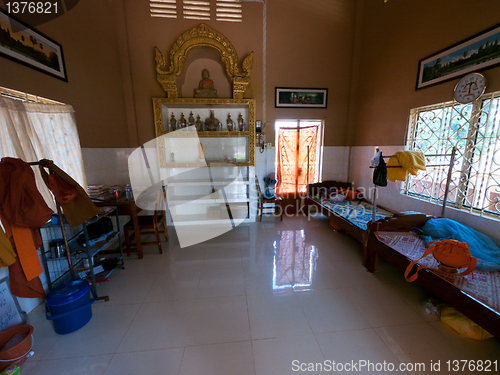 Image of Monk cell at Buddhist temple in Cambodia