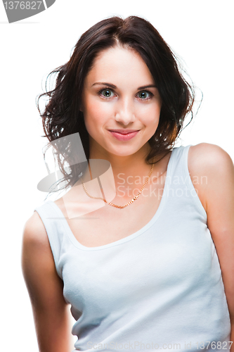 Image of Cute young woman on white