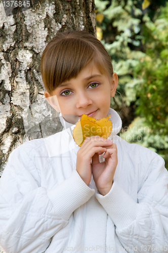 Image of Girl with leaves