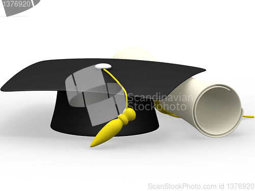 Image of graduation cap diploma isolated on a white background 