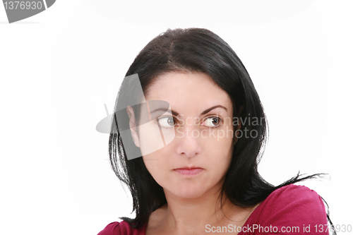 Image of Closeup portrait of a serious beautiful woman