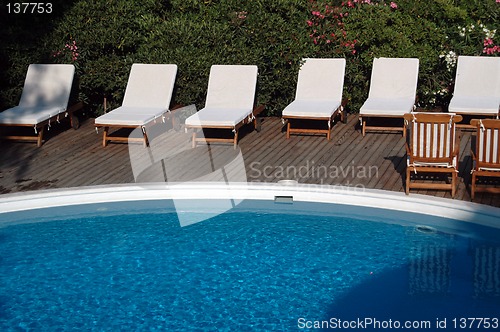 Image of pool with lounge chairs