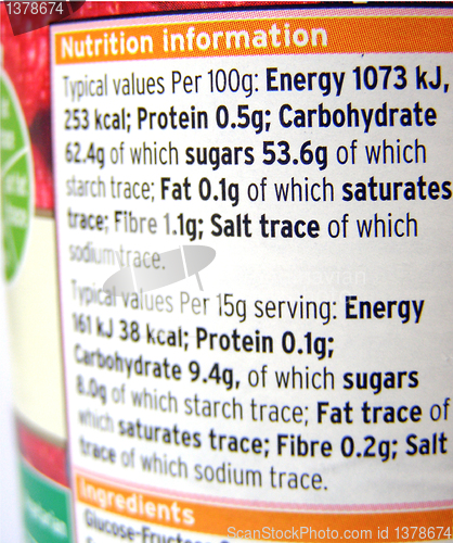 Image of Nutrition label