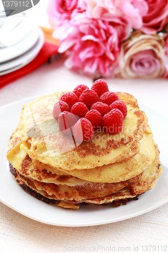 Image of Pancakes with fresh raspberries