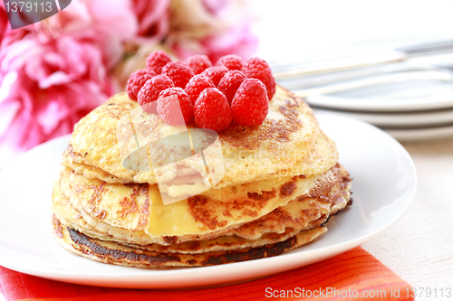 Image of Pancakes with fresh raspberries