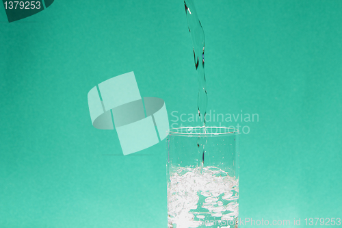 Image of glass of water on a green background