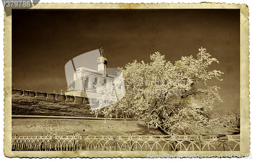 Image of ancient fortress on old photography