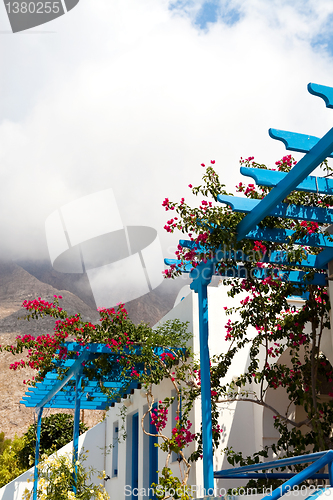 Image of Bougainvillea flowers, Perissa, Santorini, Greece