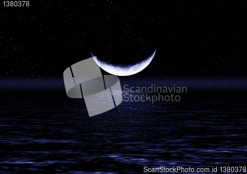 Image of Half of moon reflected in water