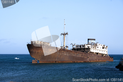 Image of rusty ship on the shore in Lanzarote, Canary Islands, Spain 