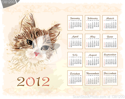 Image of vintage style calendar 2012 with cat