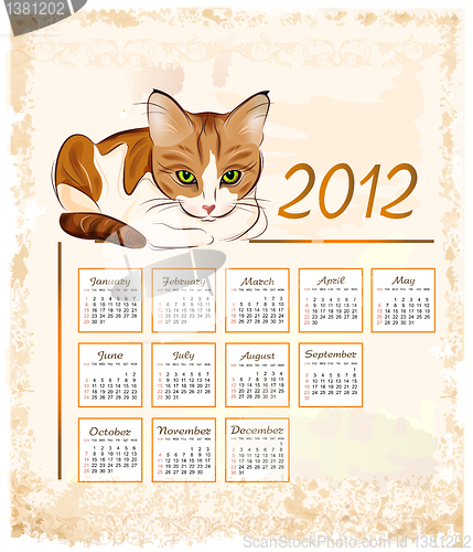 Image of vintage calendar 2012  with ginger tabby cat