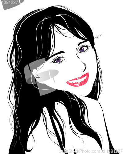 Image of line art portrait of flirting young girl