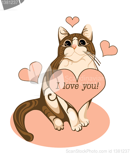 Image of valentines day greeting card with tabby cat and heart