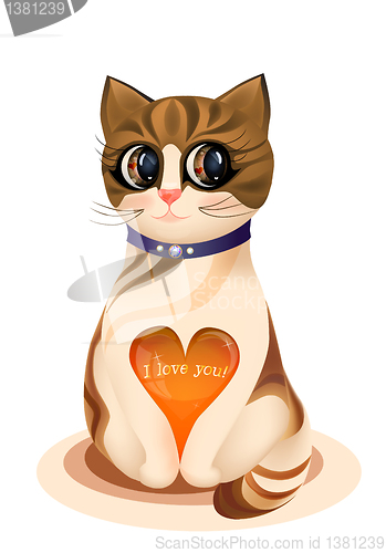 Image of Valentines day greeting card with kitten and  glossy heart