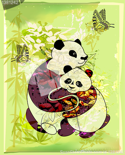 Image of pandas family at the bamboo forest