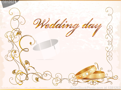 Image of Vintage wedding card with rings.